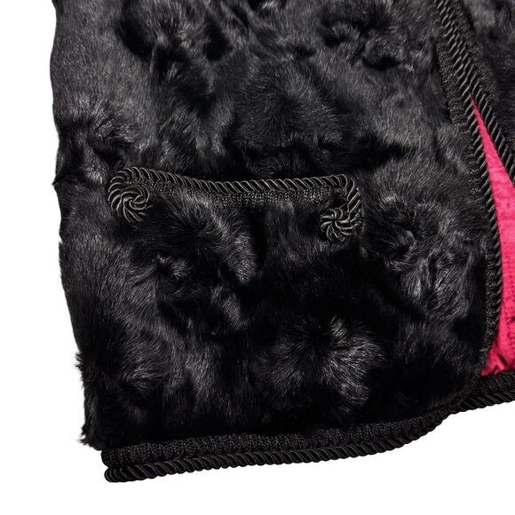 Vintage 70 Black Real Sheep Fur Vest SZ M Swakara Karalul Boho Whimsigoth Folk - Picture 7 of 14